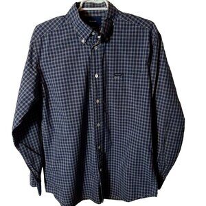 Faconnable Mens Classic Fit Long Sleeve Blue Shirt Size M Checker Button Down